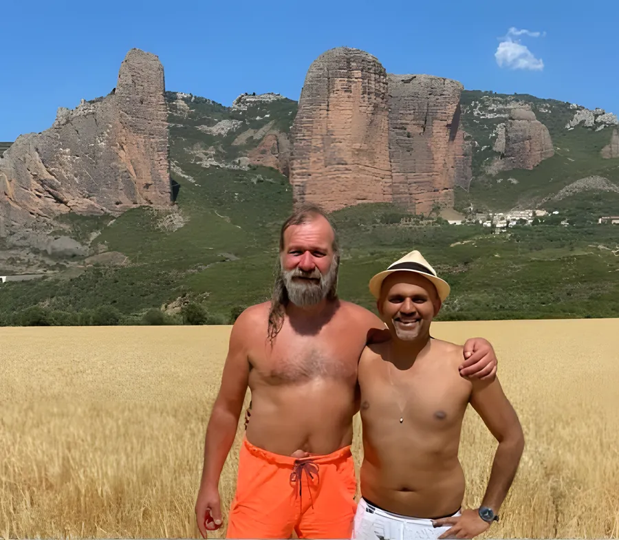 Sam Javed and Wim Hof in a wheat field